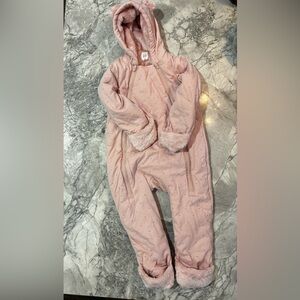 GAP Pink Hearts fleece lined Bunting with bear ears